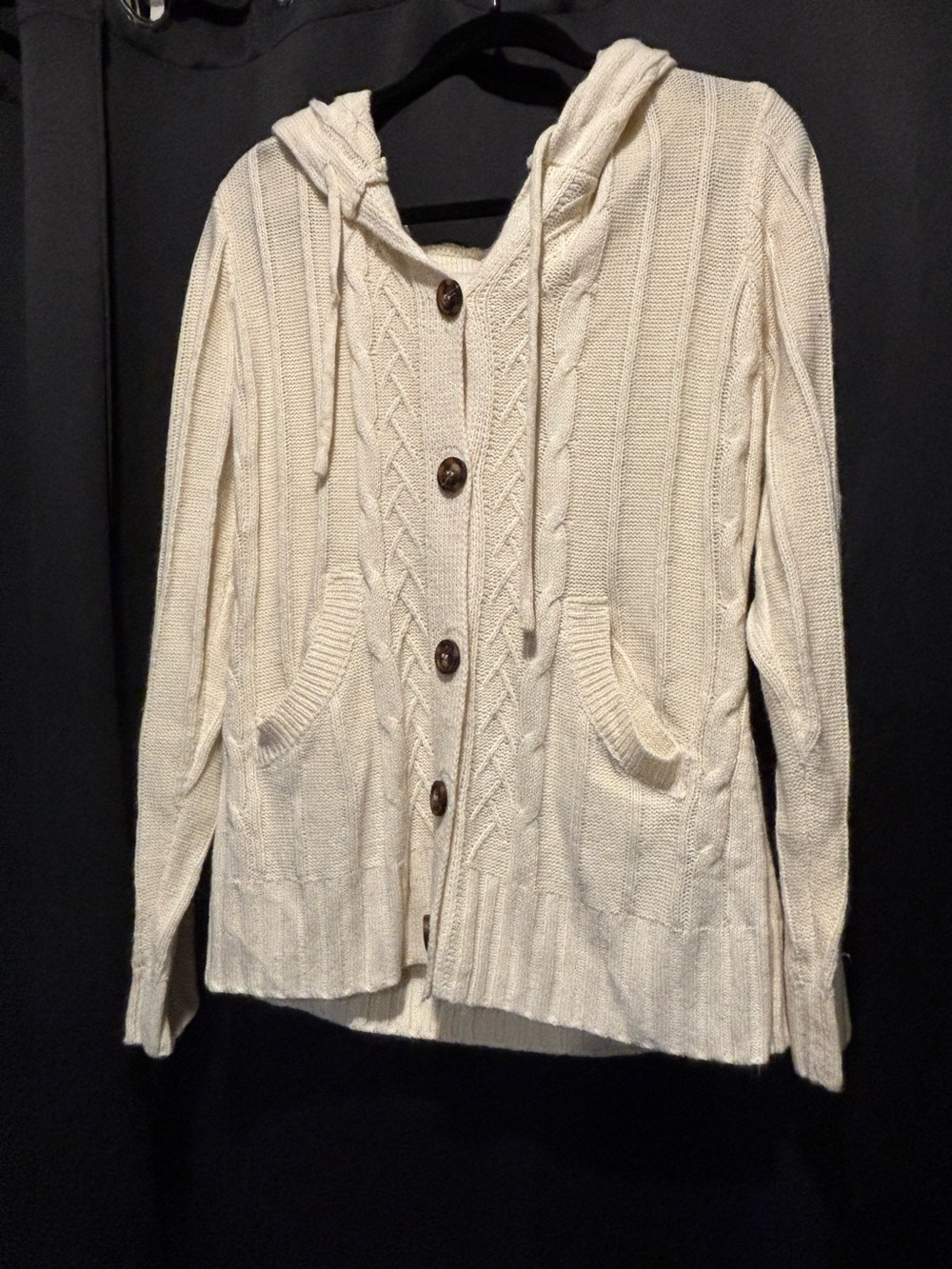 Women’s Cream Hooded Cable Knit Sweater Cardigan